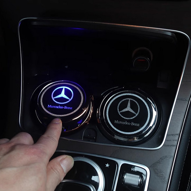 씨플 벤츠 자동차 컵홀더 LED 스테인레스 차량용 재떨이, 실버