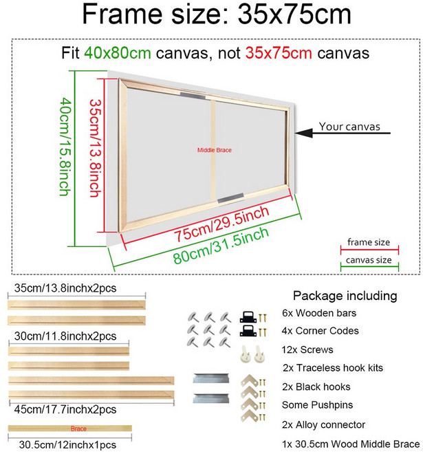 40X80 50X100 장식 그림 프레임에 포스터 다이아몬드 나무 자연 캔버스 프레임, 35x75CM, 1개