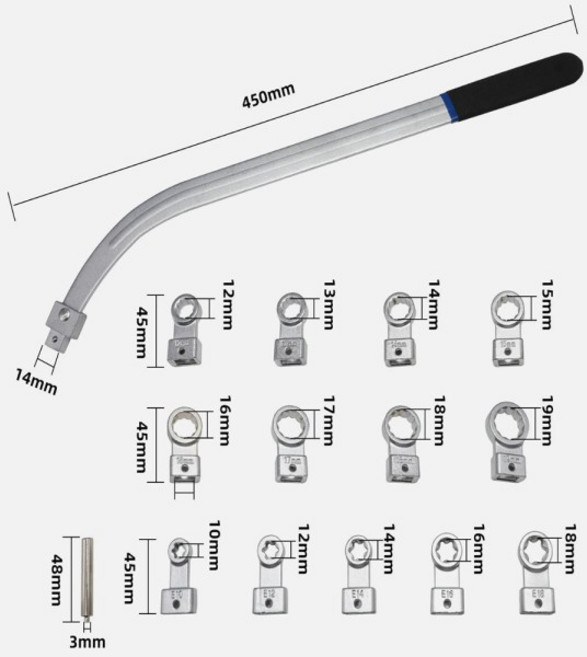 15종 범용 보조 아이들러 벨트 텐셔너 풀리 제거 도구 12포인트 12 19mm 서펜타인 텐션 렌치