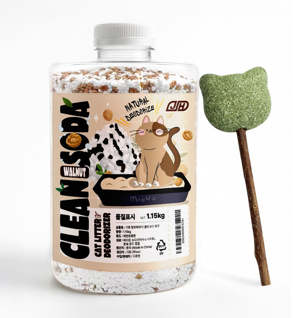 기화 고양이모래 케어세트 탈취제 클린소다 호두껍질 + 캣닢스틱, 1.15kg, 1