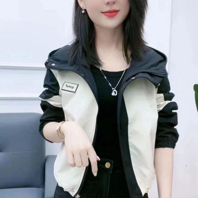 캐주얼 여성 긴팔 자켓 봄 가을 루즈핏 상의 코트 기질 여자 배색 후드 숏 점퍼 LPC