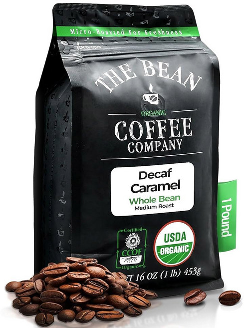 원두 커피 회사 물 가공 DECAF 르빈 다크 프렌치 로스트 홀 빈 커피 16온스 봉지, 3 Caramel DECAF, Medium Roast, 80 Ounce (Pack of 1)