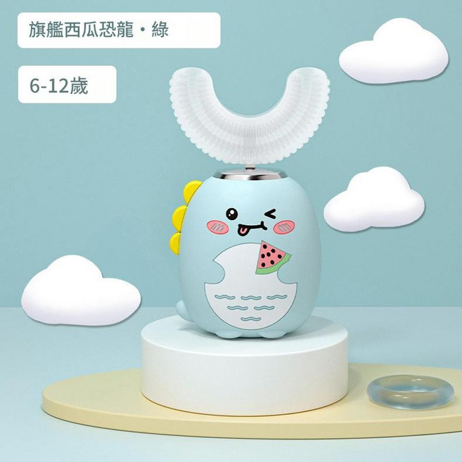 兒童電動牙刷 U型 3-12歲 可愛款, 小恐龍綠6 - 12歲 CE ROHS FCC CPC KC, 1個, kuoo