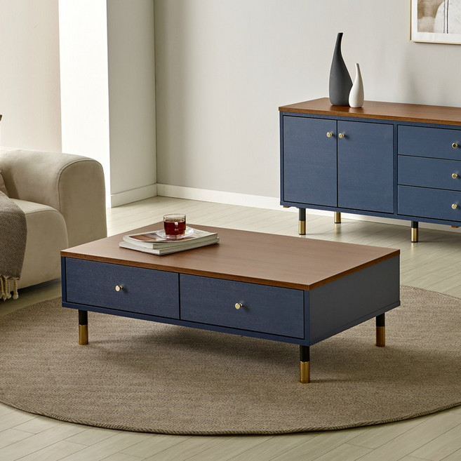 가온리빙 캐럿 1000 거실테이블 소파테이블 좌탁/티테이블, 네이비투톤