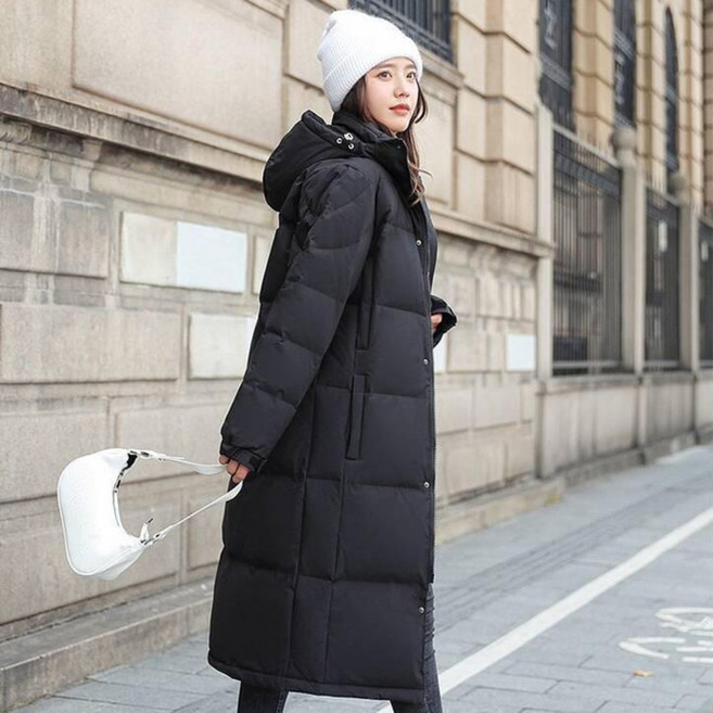長款白鴨絨羽絨服 女 禦寒外套 雪地服 滑雪服 抵禦-30度極寒 耐磨保暖 黑色