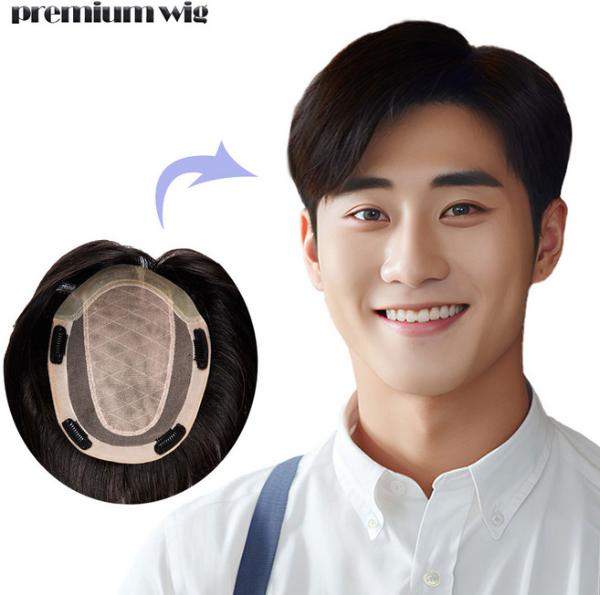 C&K코스메틱 100% 자연인모 중앙가르마 불파트 남자가발 정수리 남성가발, 1개, [S(소) 가로 17cm 세로 20cm]