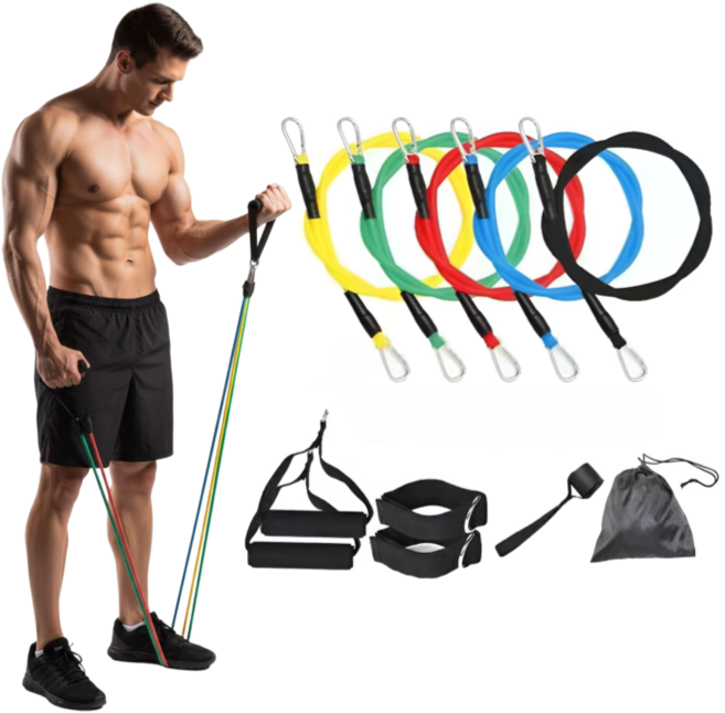 휴대용 피트니스 근력강화 TPE 튜빙밴드 세트, 혼합색상, 1세트