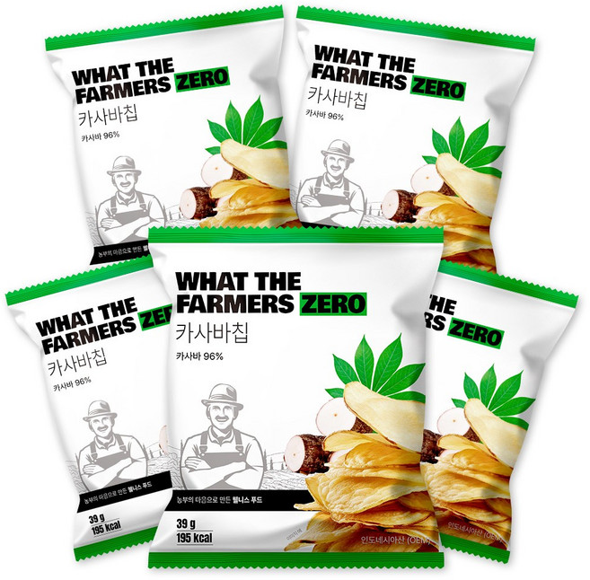 왓더파머스 글루텐프리 비건 통슬라이스 정제설탕제로 카사바칩 건강한 저당 과자, 5개, 39g