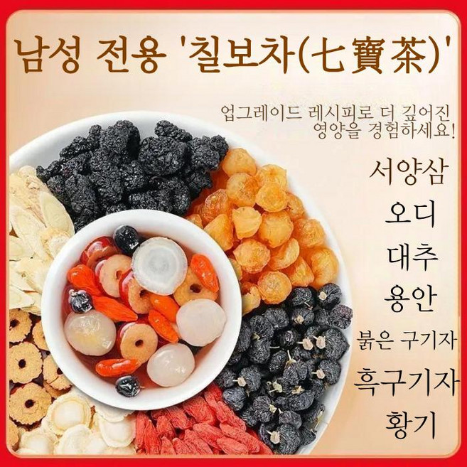 서양삼 오디 대추 구기자 황기차 티백 블렌딩 대용차 프리미엄 건강차 남성 전용 칠보차, 1개, 20개입, 8g