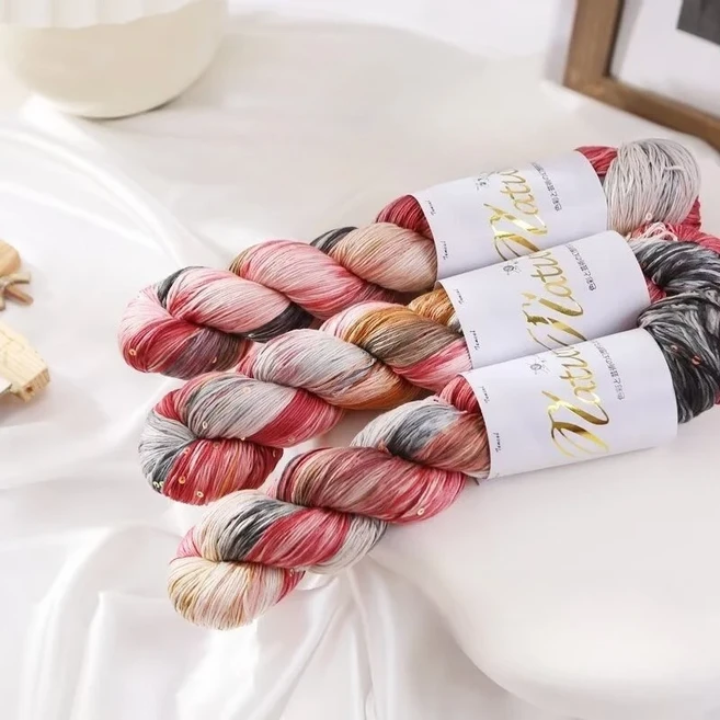 100g/롤 얇은 그라디언트 색상 텐셀 스팽글 여름을위한 손으로 염색 한 레이스 원사 목도리 스카프 300M 용, 08 Color 03, 1개