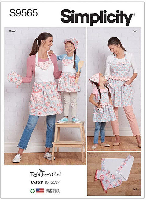 Simplicity Children's and Misses' 주방 액세서리 및 앞치마 바느질 패턴 키트 코드 S9565 사이즈 S - L/S - L 멀티컬러