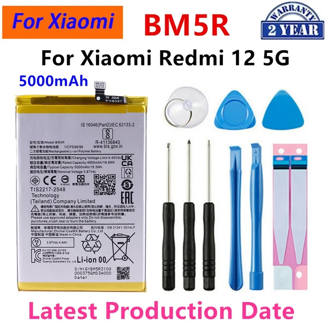샤오미 미 12S 울트라 13 11 라이트 5G 휴대폰 배터리 도구용 새 BP4A BM5R, 1개, 02 For Redmi 12 5G