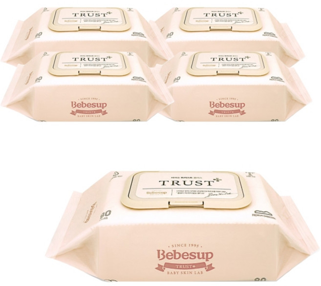 베베숲 트러스트 플러스 물티슈 80매캡 유아물티슈 캡형, 80매, 5개