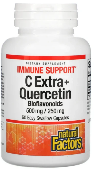 네추럴팩터스 비타민 C 500mg 엑스트라 + 퀘세틴 바이오플라보노이드 250mg 이지 스왈로우 캡슐, 1개, 60정 - 쿠팡