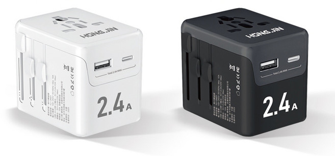 HONG JIN 宏晉 12W旅行萬用充電器 支援英歐澳插頭 USB雙孔Type-C, 1個