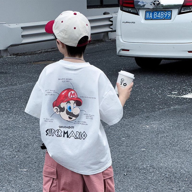 남자 아이 반팔 티셔츠 어린이 여름 루즈한 애니메이션 캐릭터 상의 멋쟁이 바디 티셔츠