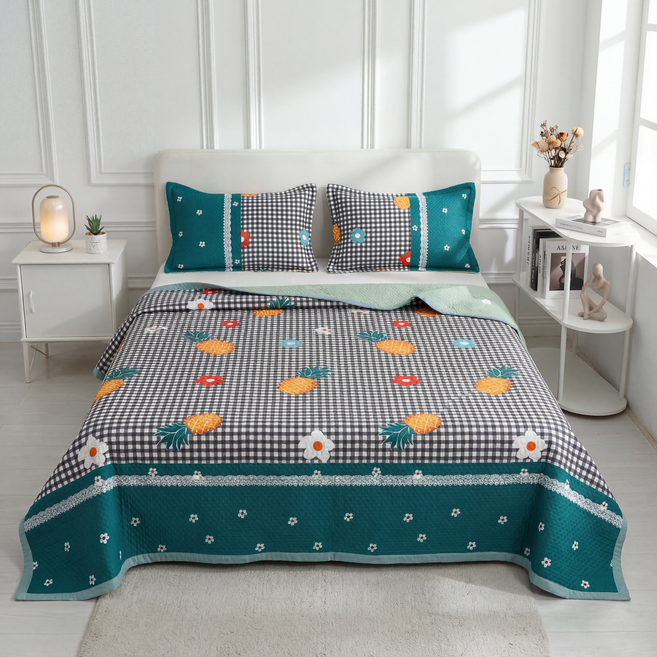 씽윤 사계절 양면 침대커버 항균 방진 소프트 침대 패드 시트, 파인애플