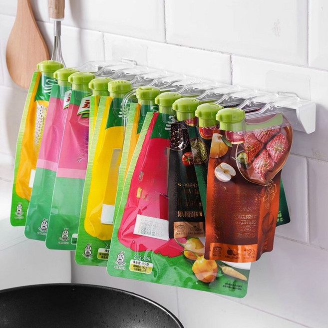 럭키트리오 주방 무타공 양념 집게 가루 조미료 보관 랙 봉지 밀봉 밀폐 클립 6클립/10클립 세트, 그린, 2세트