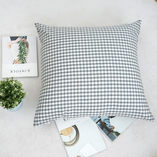 멜란 워싱 면 대형 등받이 쿠션 커버, 그레이_체크