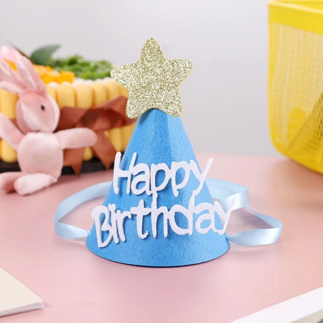 兒童生日派對帽 無紡布節日帽 快樂生日裝飾, 天蓝色星星, 1個