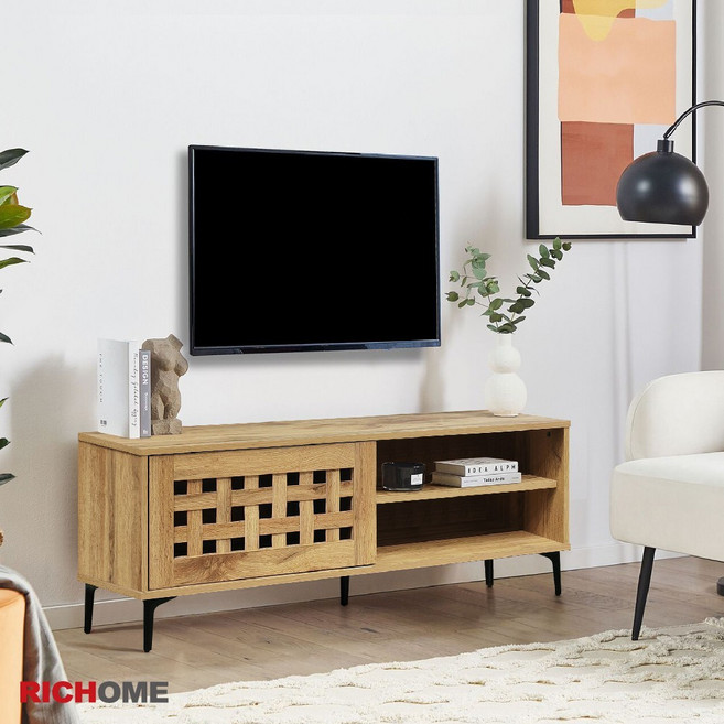 RICHOME 電視櫃 120CM 防潑水, 原木色