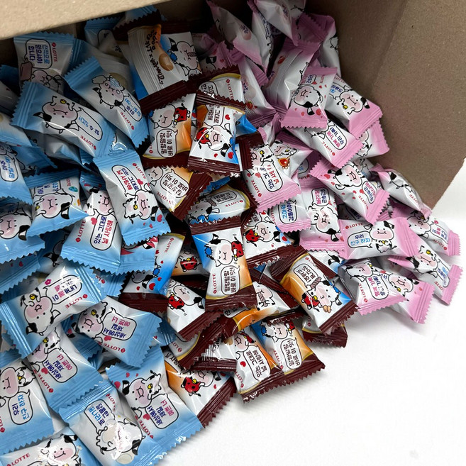 롯데제과 폭신폭신 말랑카우 밀크+딸기우유+빠삐코 믹스 90개 대용량 츄잉캔디