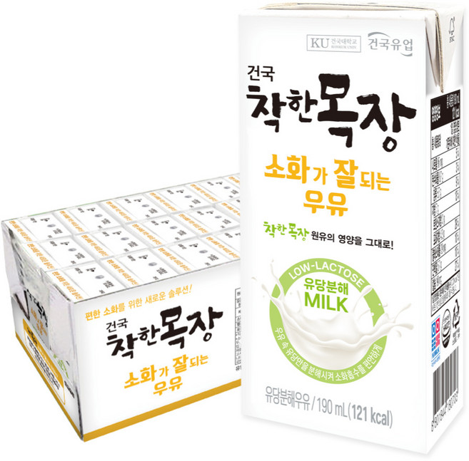 건국우유 건국 착한목장소화가잘되는멸균우유 24입, 190ml, 24개