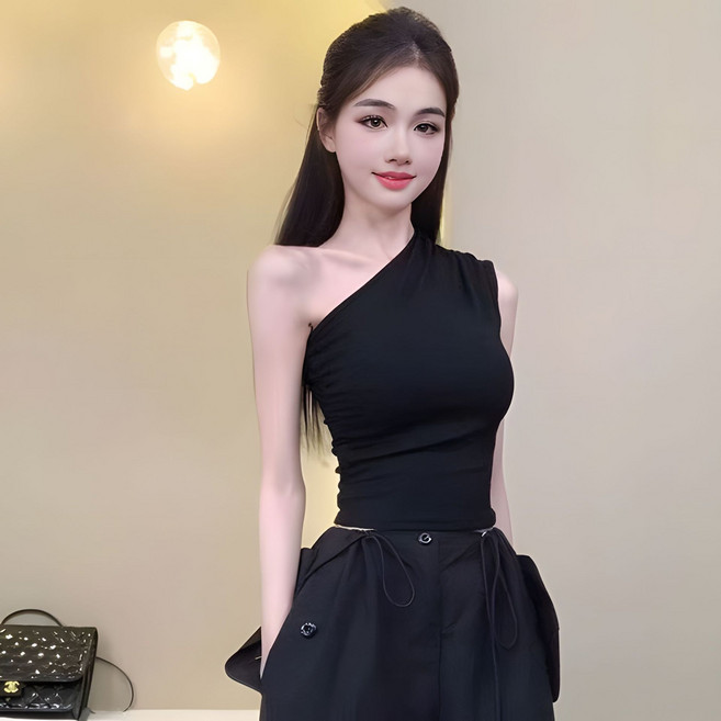 AWBH 斜肩女背心 彈性布料 顯瘦設計