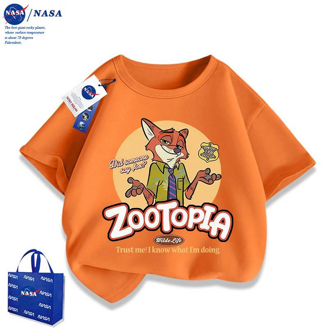 주토피아 반팔 티셔츠 팬츠 맨투맨 키즈 어린이 남아 여아 면 아동 초등학생, 1개, 반팔 니키 폭스 오렌지