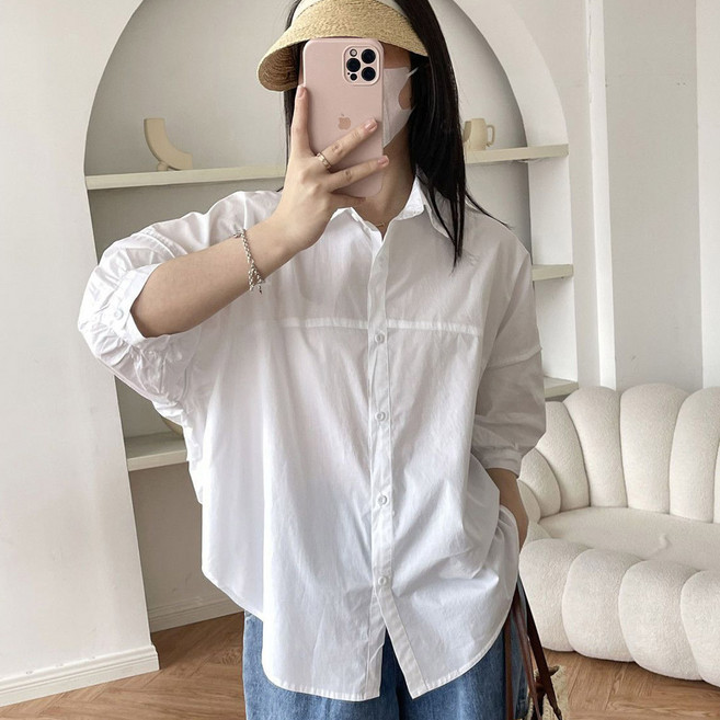 드마엘 카빈 여성 백트임 핀턱 8부 여름셔츠 (3color)+델로나