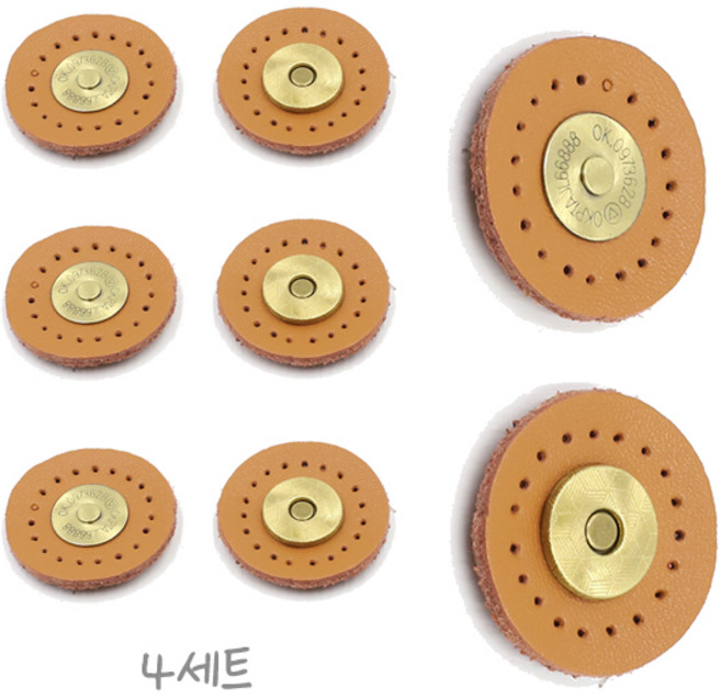 핸드메이드 가죽 자석 스냅단추 원형 4세트, 1개, 브라운