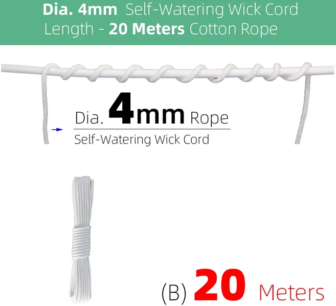 점적호스 관수자재 농업용 자가 급수 심지 코드 휴가 화분 DIY 자동 장치 시스템 드립 워터 코튼 로프 4mm 5mm 6mm 8mm, 02 Bx4mmx20m