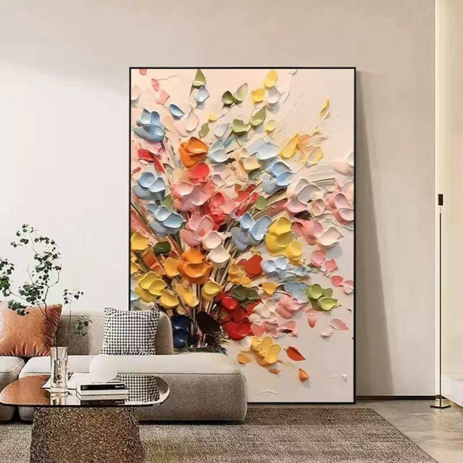 벽화 만발한 꽃 유화 질감 거실 벽화