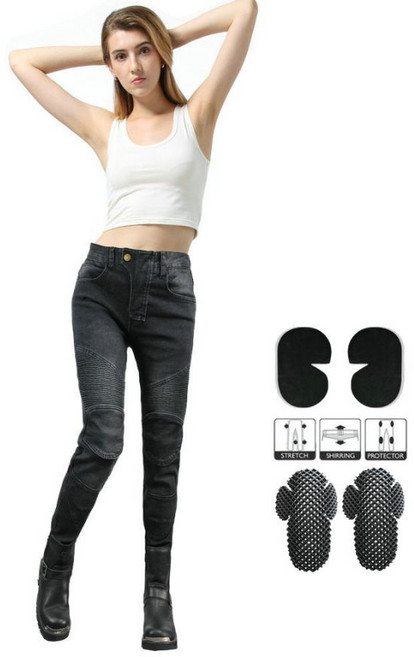 벨트증정 여성 오토바이 바지 바이크 블랙진 라이딩 팬츠, 블랙