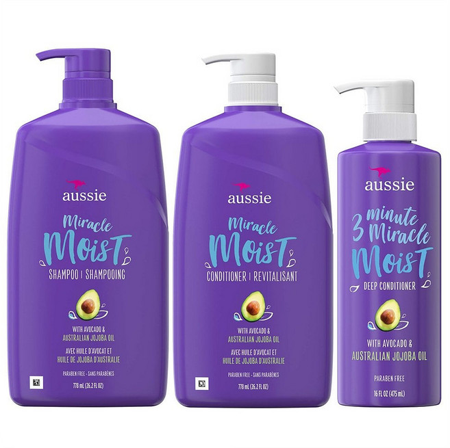 Aussie 오지 미라클 모이스트 샴푸 컨디셔너 딥컨디셔너 세트 26oz(778ml) 2팩 + 16oz(475ml)