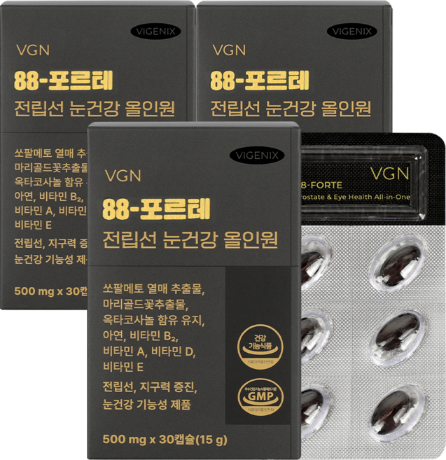 [웰스앤헬스] 비제닉스 88-포르테 전립선 눈건강 올인원 쏘팔메토 옥타코사놀 루테인 전립선 남성영양제, 3박스, 30정