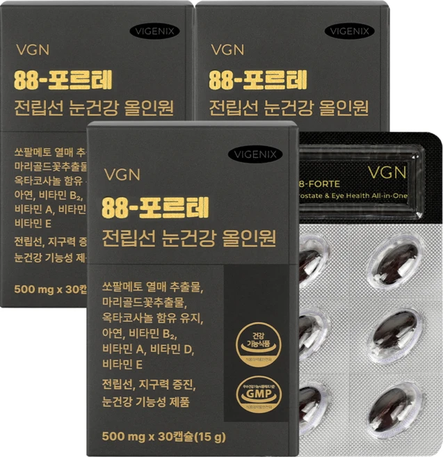 [웰스앤헬스] 비제닉스 88-포르테 전립선 눈건강 올인원 쏘팔메토 옥타코사놀 루테인 전립선 남성영양제, 3박스, 30정 - 쿠팡