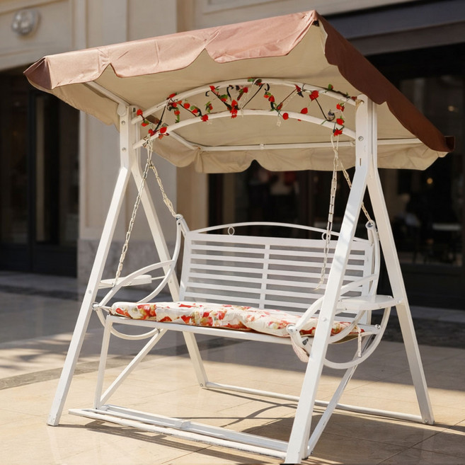 엘라 흔들 그네 의자 테라스 카페 정원 철제, 04. 엘라 철제 그네의자 프리미엄(어닝형)_화이트