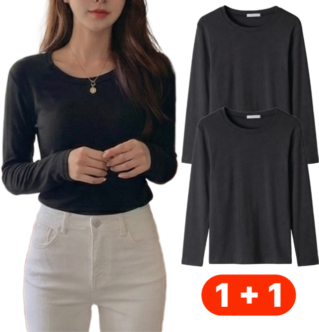 여성 슬림핏 긴팔티 1+1 몸매보정 이너 라운드 기본티