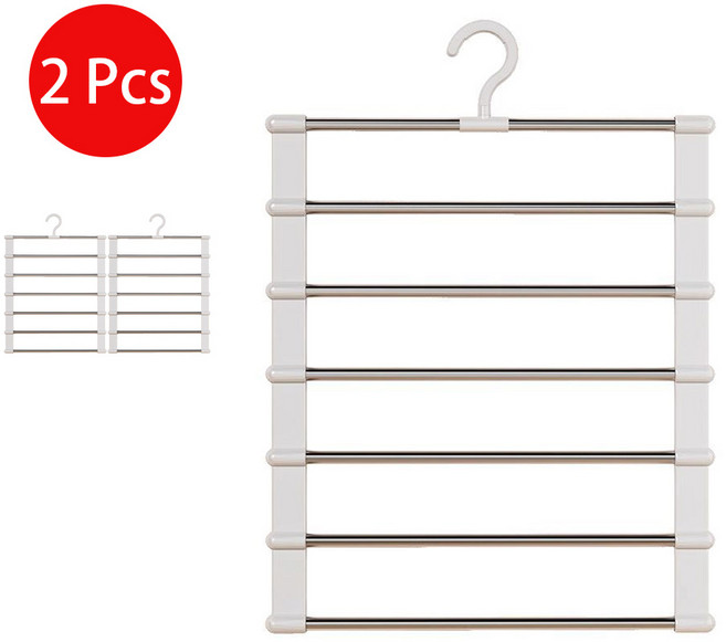 6단 바지 걸이 넥타이걸이 걸이 접이식 논슬립 멀티 공간활용 옷걸이, 2개, 하얀색