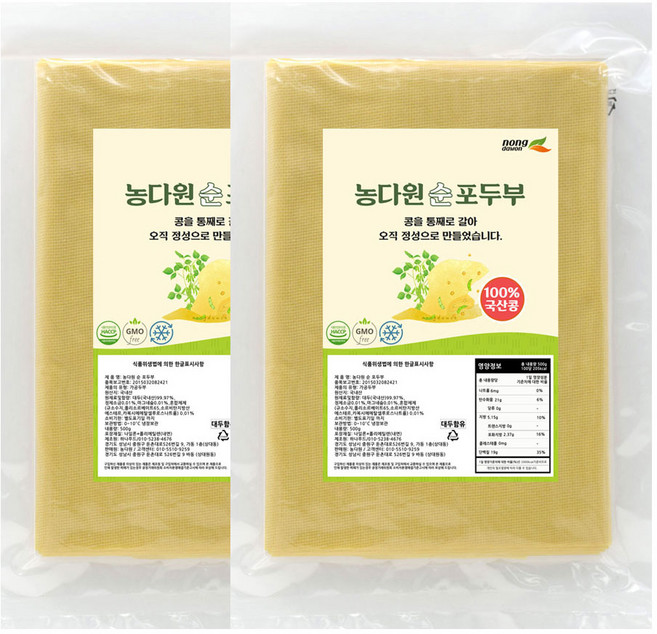 농다원 국산콩 포두부 두부피 건두부, 2개, 500g