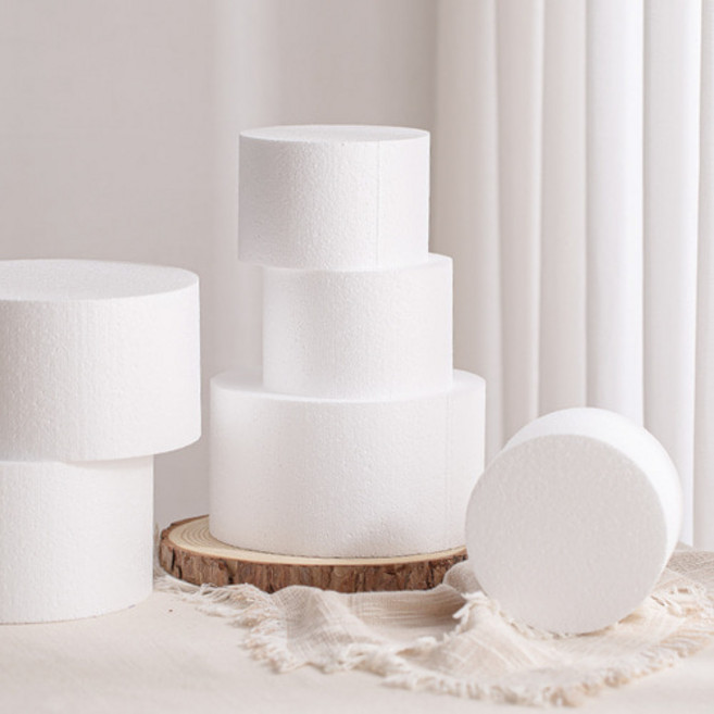 [데코봉봉] 원형 케이크 스티로폼 1P 모형 촬영소품 베이커리 디스플레이 화이트 인테리어 포토존 장식, 소, 1개