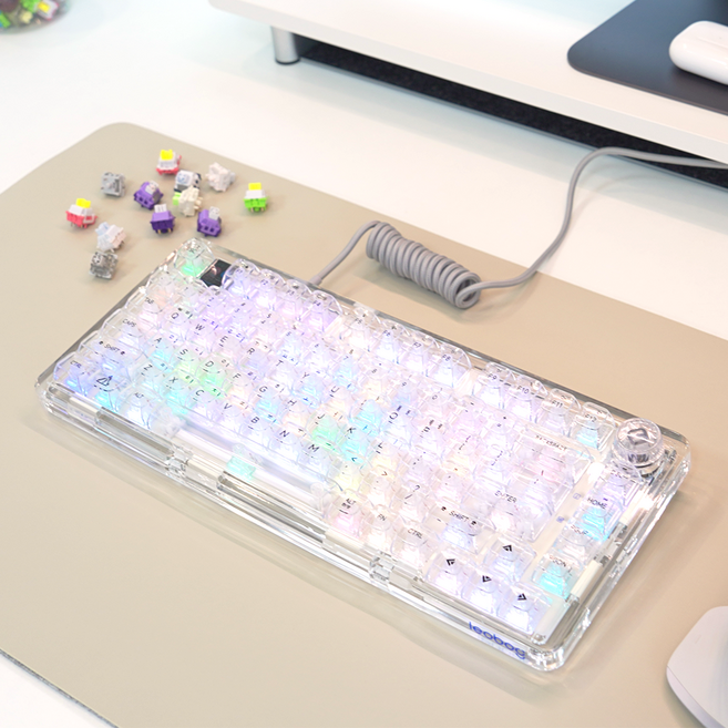 레오보그 아크릴 한글각인 유무선 블루투스 텐키리스 기계식 키보드 크리스탈축, 투명, K81Pro, 제조사축