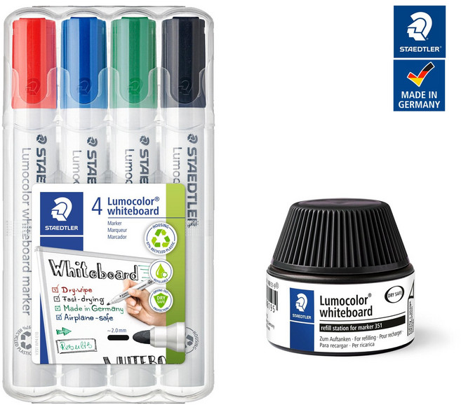 스테들러 화이트보드 마카 351WP4 4색세트, 보드마카 4색+블랙 리필 1개, 1세트