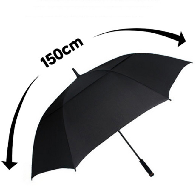 포피스 튼튼한 초대형 150cm 이중천 골프 우산 원터치 손잡이, 블랙