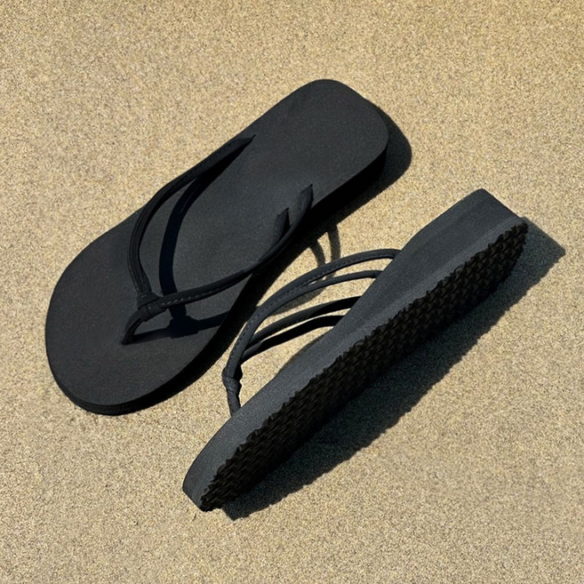 모노소울 각선미 두줄쪼리 3CM 키높이 통굽 플랫폼 슬리퍼