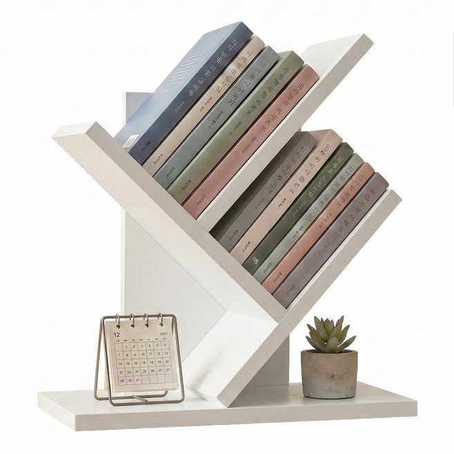 미니책장 나무모양 책장 다용도 책장 책상책꽃이 북선반 Y형, 3단, 화이트