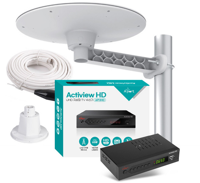 UHF실외용 4K UHD TV안테나 수신기10M 케이블 포함 접시형 지상파 디지털방송 수신기세트, 외장형 안테나+10M 케이블+수신기세트 화이트, 1개