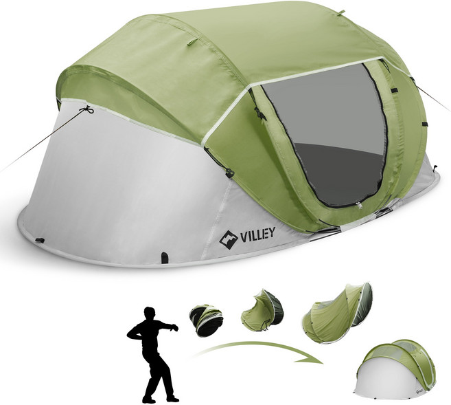 VILLEY 원터치 팝업 텐트 그늘막 캠핑용 피크닉용 공원용, 2인용, 녹색