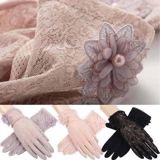 SINPAID 얇은 여성 여름 망사 코사지 장갑 운전 터치 자전거 등산 자외선차단 장갑 여자 화이트, 인디핑크, 1개